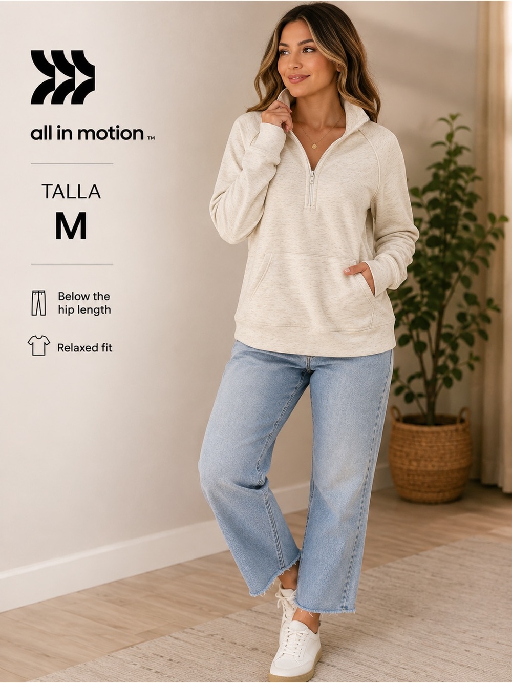 all in motion Women's Light Cream Half-Zip Pullover